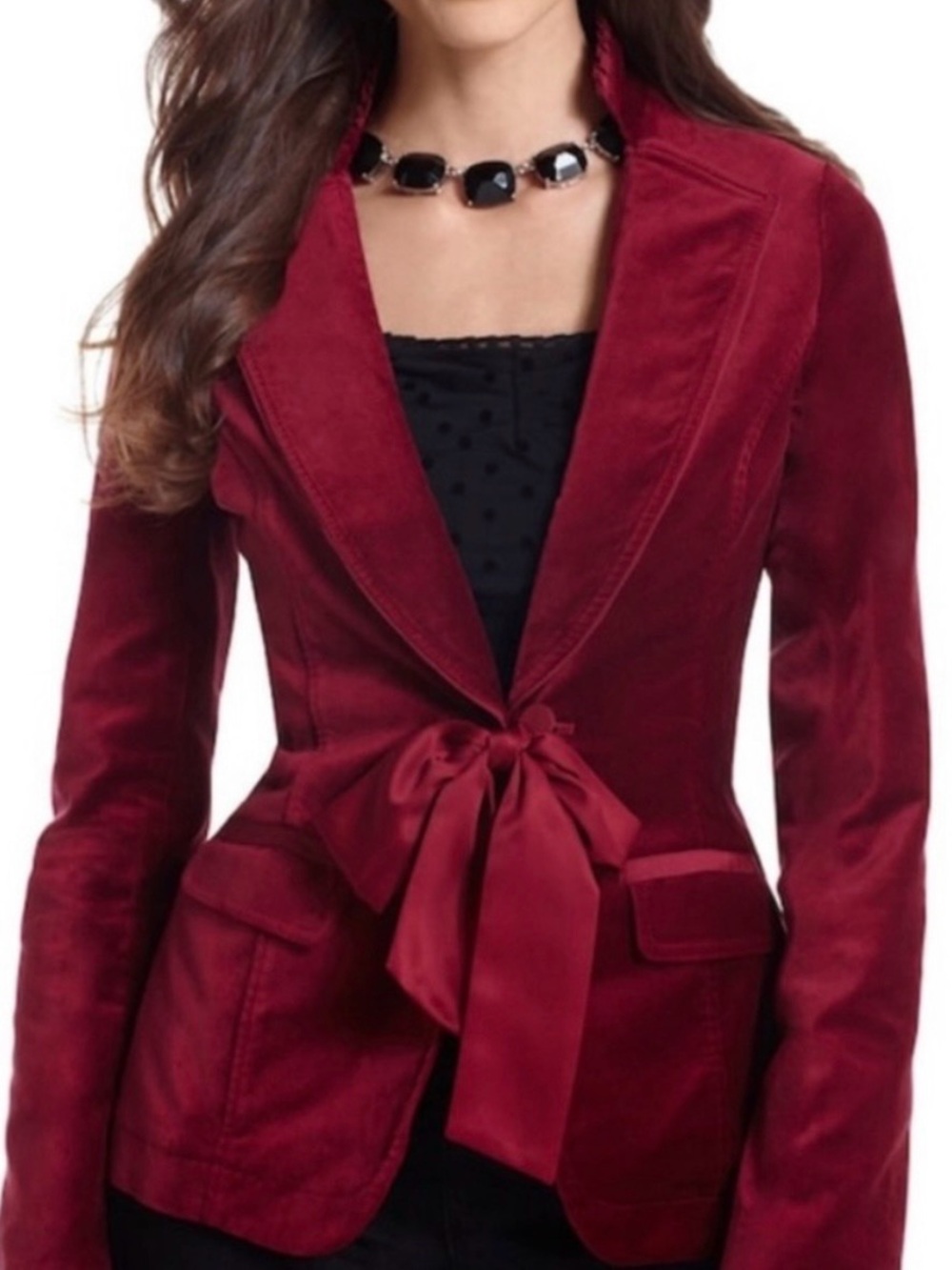 White House Black Market Cranberry Velvet Tie-Waist Blazer Size 10